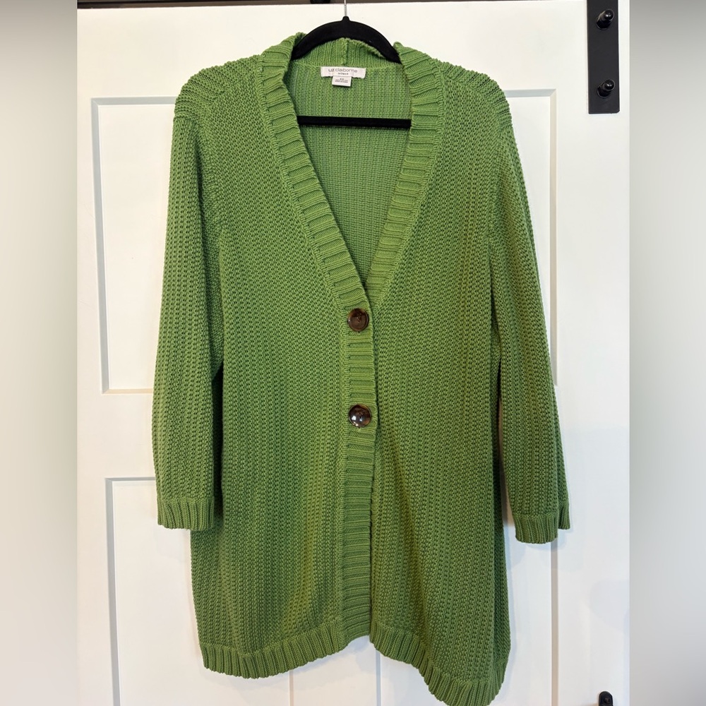 Liz Claiborne Light Green Knit Button-Front Cardigan